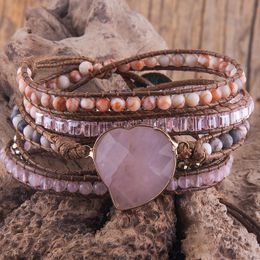 Tennis Bracelets MD Fashion Handma Boho Bracelet Mixed Natural Stones Heart Charm 5 Strands Wrap Women Gift Drop