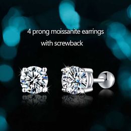 Stud Trendy 925 Sterling Silver 031 Carat D Colour Screw Earrings for Women Fine Jewellery Platinum 4 Prong Gift 230412