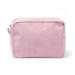 Cosmetic Bags Seersucker Ruffle Pink Purple Striped Storage Make Up For Women Lady With Zipper Travel Bag 231113