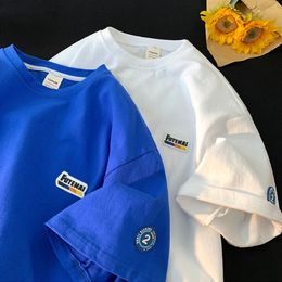 Men's T-Shirts Gmiixder SS Cityboy T-shirt Men's Klein Blue Short-sleeved Oversize Shirt Hong Kong Style Trend Versatile Preppy Hip Hop Top 230413