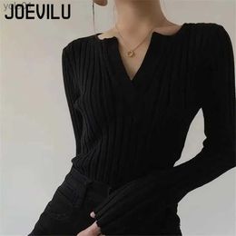 Women's Sweaters JOEVILU Knitted Sweater V-neck Bottom Top Women's Thin Outfit Pullover Korean Fashion Y2k Clothes Babes Goth Black Skinny JumperL231113