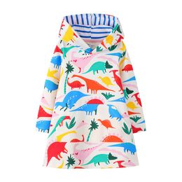 Girl's Dresses Jumping Metres Arrival Girls Hooded With Animals Print Fashion Cotton Dinosaurs Autumn Winter Dress Kids Cloth 230412