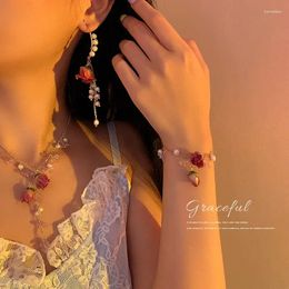 Necklace Earrings Set Korean Fashion Immortal Flower Pearl Necklaces Bracelet Clavicle For Women Charm