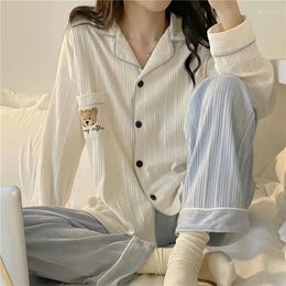 Women's Sleepwear Pajamas Autumn And Winter Cardigan Sweet Simple Student Cute Cartoon Spring Loungewear Set