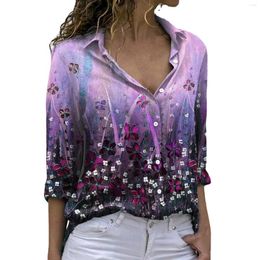 Women's Blouses Women's Floral Printed Shirts Long Sleeve Lapel Button Down Running Shirt Women Colorful Tees Lady Tunic