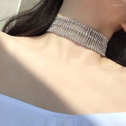 Chains Luxury Glitter Rhinestones Choker Wide Collar Chain Necklace For Women Celebrity Jewellery Accessorie Gifts Bar Night Club Ladies