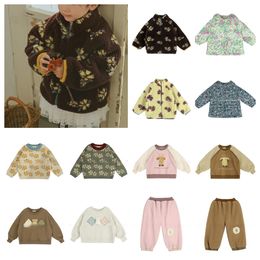 코트 아동 양모 재킷 2023 겨울 유아 여자 옷 귀여운 인쇄 따뜻한 양고기 한국 스웨트 셔츠 탑 의상 231113