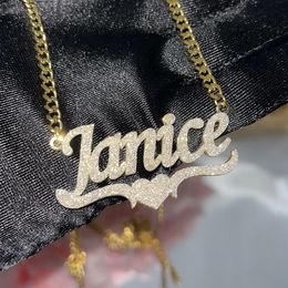 Pendant Necklaces Personalized Name Necklace Customized Shiny Gold Stainless Steel Cuban Chain Womens Jewelry Gifts 231120