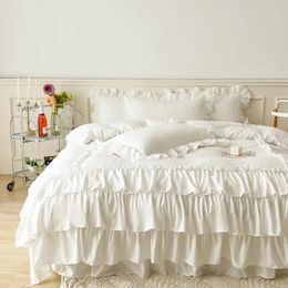 Bedding Sets White Cake Layers Big Lace Ruffles Girls Duvet Cover Set Pillowcases Bed Skirt Or Sheet Bedspread Princess