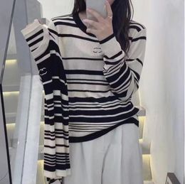 Spring Womens casual Designer soft Sweaters girls knitted black stripe Pullover womens Long Sleeve Sweatshirt Knitwear Clothes