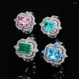 Cluster Rings Vintage Brazil Paraiba Tourmaline Gemstone Jewellery Square Cut Lab Emerald Wedding For Women Engagement Finegr