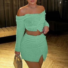 Work Dresses Women Long Sleeve Top Skirt Y2K Style Ladies Pleated Tank Mini Slash Neck Navel Exposed Backless Vacation Outfit