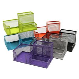 Freeshipping Top Quality Multifunctional Metal Pen Holder Mesh Pencils Desk Desktop Storage Organiser Box Three Slots Home Office Stati Dwfr