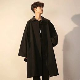 Men's Trench Coats Men Long Sleeve Autumn Loose Solid Fashion Streetwear Wlid Vintage Black Students Outerwear Spring Windbreaker 230413