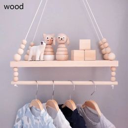 Christmas Decorations Nordic Wooden Wall Shelf With Clothes Rack Children Room Craft Storage Rack Rope Wall Hanging Kid Bedroom Living Room Decoration 231109