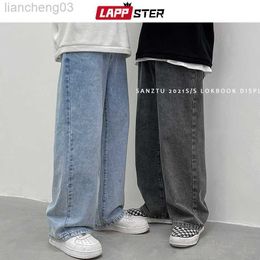 Men's Jeans LAPPSTER Men Korean Streetwear Wide Legs Baggy Jeans 2023 Mens Autumn Harajuku Vintage Blue Denim Pants Male Casual Cargo Pants W0413