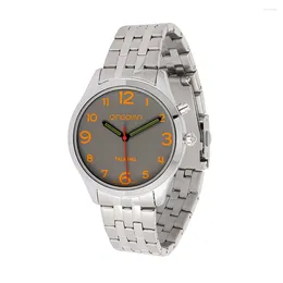 Wristwatches QINGQIAN French Talking Watch Silver Case Stainless Steel Strap