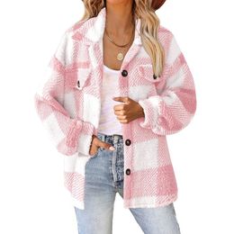 Women's Wool Blends Winter Autum Elegant Button Loose Coats Plaid Women Long Sleeve Pocket Coat Casual Style Lapel Outerwears Office Lady S-XXL 231102