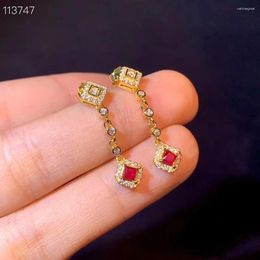 Stud Earrings Graceful Fashion Red Ruby For Women Silver Jewelry Girl Gift Golden Color Natural Gem Birthstone Party