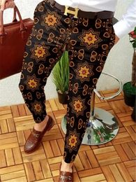 Men's Pants 2023 Mens Vintage Printed Pencil For Mid Waist Button Trouser Male Formal Summer Casual Fashion Skinny Long Pant