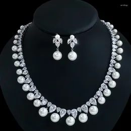 Necklace Earrings Set Jewellery In Europe And America: Pearl Zircon Luxury Evening Party Bridal Wedding Dress