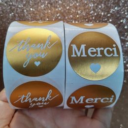 Window Stickers Adhesive Stickers 500pcsroll French Thank You Sticker Handmade Christmas Stationery Decoration Gold Foil Paper Sealing Label 231110