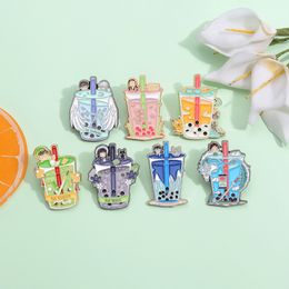 Brooches Pin for Women Men Funny Badge and Pins for Dress Cloths Bags Decor Cute Bubble Tea Cup Anime Enamel Metal Jewelry Gift for Friends Wholesale