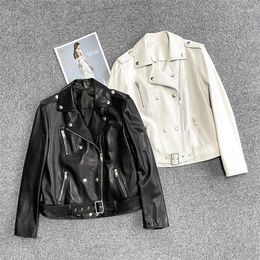 Women's Leather Genuine Spring Classic Double Breasted Street Style Motorcycle Jacket Casual Slim Zipper Sheepskin Coat2023