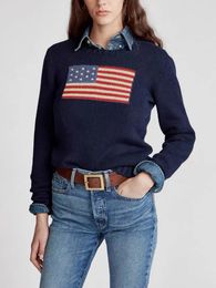 Designer Women's Knitted Sweater Coat - Flag Sweater 2023 Winter High end Luxury Fashion Comfortable Pullover 100% Cotton S-2XL