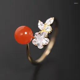 Cluster Rings DAIMI 6-7mm Persimmon Red Agate Ring Natural Gemstones 925 Sterling Silver Open For Mother