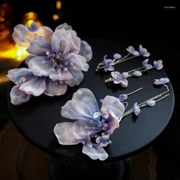 Hair Clips Big Flower Hairpin Floral Head Piece Earrings Set For Brides Women Party Gift Pin Clip Wedding Accessories Bridal Jewelry