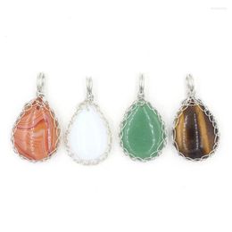 Pendant Necklaces Water Drop Healing Natural Crystals Silver Color Wire Wrap Agates Opal Tiger Eye Quartz Stone Pendulum For Women Jewelry