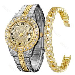 Wristwatches Luxury Men Watches Diamond Golden Watch Ladies Wrist Watch Hip-hop Diamond Bracelet Watch male Clock Relogio Feminino 230412