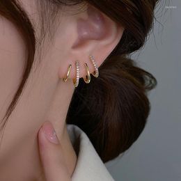 Stud Earrings Korea Exquisite Cute Gold Colour Hoop For Women Round Circle Earring Zircon Piercing Earings Personalised Trend Jewellery