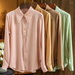 Women's Blouses 19 Momme Real Silk Women's Basic Shirt Elegant Fashion Long Sleeve Shirts For Women Loose Tops Office Lady Solid Blouse