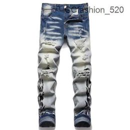 Purple Jeans for Men Designer Jeans Fashion Stretch Sweatpants Luxury Skinny Pants Casual Stars Pattern Oversized Ripped Pants Fashion Streetwear NIOH