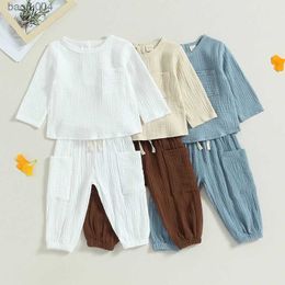 Clothing Sets Autumn Kids Boys Girls Casual Clothing Sets Solid Cotton Long Sleeve Big Pants Outfits