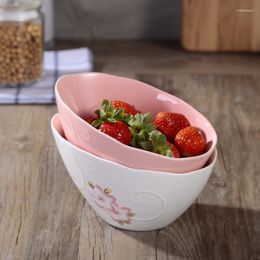 Bowls Product Relief Cherry Blossom Oblique Bowl Salad Soup Chinese And Western Tableware Individual Fruit Ceramic