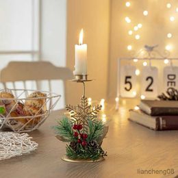 Candles 1Pc Christmas Golden Iron Candlestick Christmas Tree Snowflakes Star Candle Home Xmas New Year Table Ornament R231113