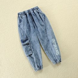 Jeans Kids Boys Beam Foot Jeans Classic Solid Design Children Loose Denim Pants Casual Elastic Waist Trousers 4 To 14 Years Clothes 230413