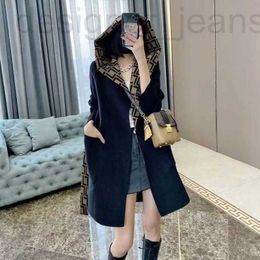 Women's Trench Coats designer Designer Top Quality Woolen hooded Long Coat Fashion Full Of Letter F Print On Both Sides Wear Loose Belted MVTL