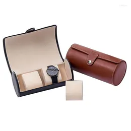 Jewellery Pouches Round Storage Box 3 Slot PU Leather Watch Bangle Bracelet Organiser Collection Holder Pouch Display Packaging Gift Case
