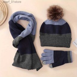 Hats Scarves Sets New Winter Baby Hat Scarf Gs Set Boys Girls Bonnet Knitted Hats Scarf Sets Outdoor Children Warm Plush Cs Infant Hat ScarfL231111