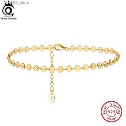 Anklets ORSA JEWELS 925 Sterling Silver Round Plate Chain Anklets for Women Fashion 14K Gold Foot Bracelet Ankle Straps Jewellery SA25 Q231113