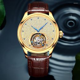 Wristwatches AESOP Brand Original Tourbillon Diamond Watch Luxury Sapphire Leather Band Mechanical Wristwatch Waterproof For Men Montre