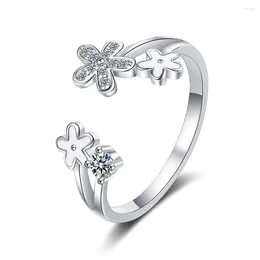 Cluster Rings High Quality 925 Sterling Silver Small Flower Open Ring Ins Style Daisy For Wedding Engagement Fashion Party Jewelry Gift