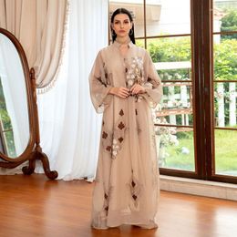 Ethnic Clothing Sequins Jalabiya Abaya Women Fashion Embroidered Muslim Dress Imitated Linen Marocain Evening Party Dresses Middle East