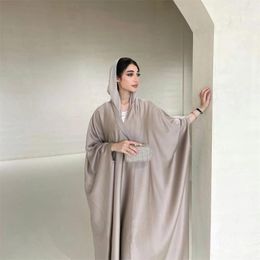 Ethnic Clothing Eid Ramadan Satin Cardigan Women Muslim Dress Kimono Jalabiya Dubai Turkey Kaftan Robe Marocain Modest Abayas Caftan