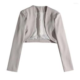 Women's Suits 2023 Women Casual Blazers Shoulder Pad Crop Outwear Office Lady Solid Simple Korean Chic Female Suit Jackets Elegant Coats