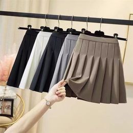 Skirts Lucyever Solid Colour Pleated Skirts Women Fashion High Waist Preppy Style Mini Skirt Womens Korean Chic Street A-line Skirt XXL 230413